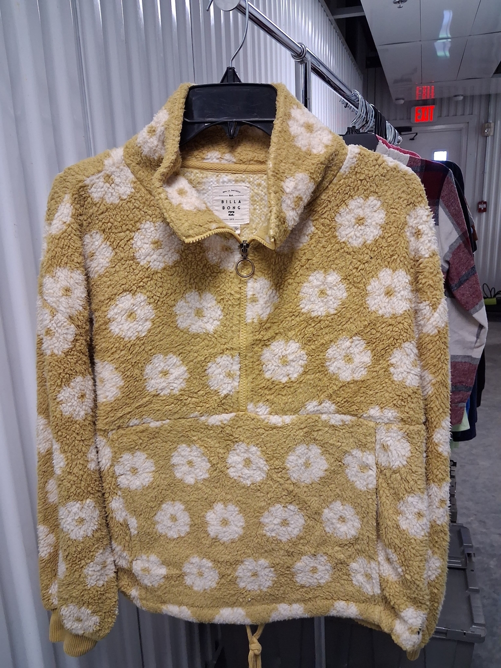 Billabong Mustard Yellow Floral Teddy Pullover Jacket